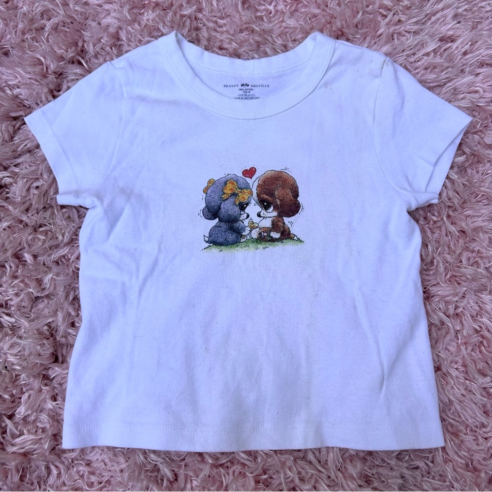 brandy melville white puppy love cotton baby tee, size small/one size, john galt